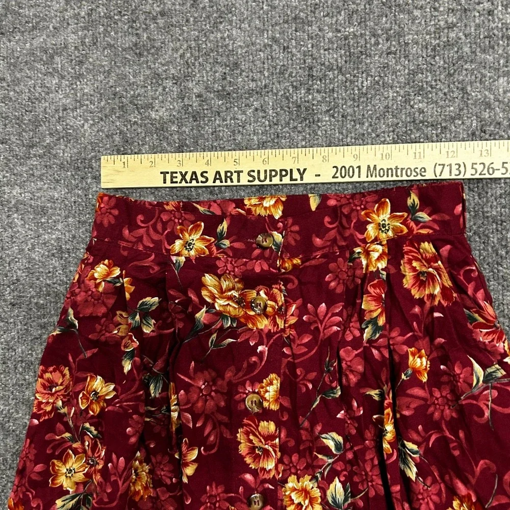 Jantzen Skirt Womens Size 10 Burgundy Floral Rayon Button Front Pleated Midi